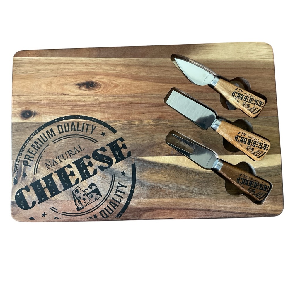 Brandani Italy Cheese Knife Set with Acacia Wood Cutting Board Gift Charcuterie